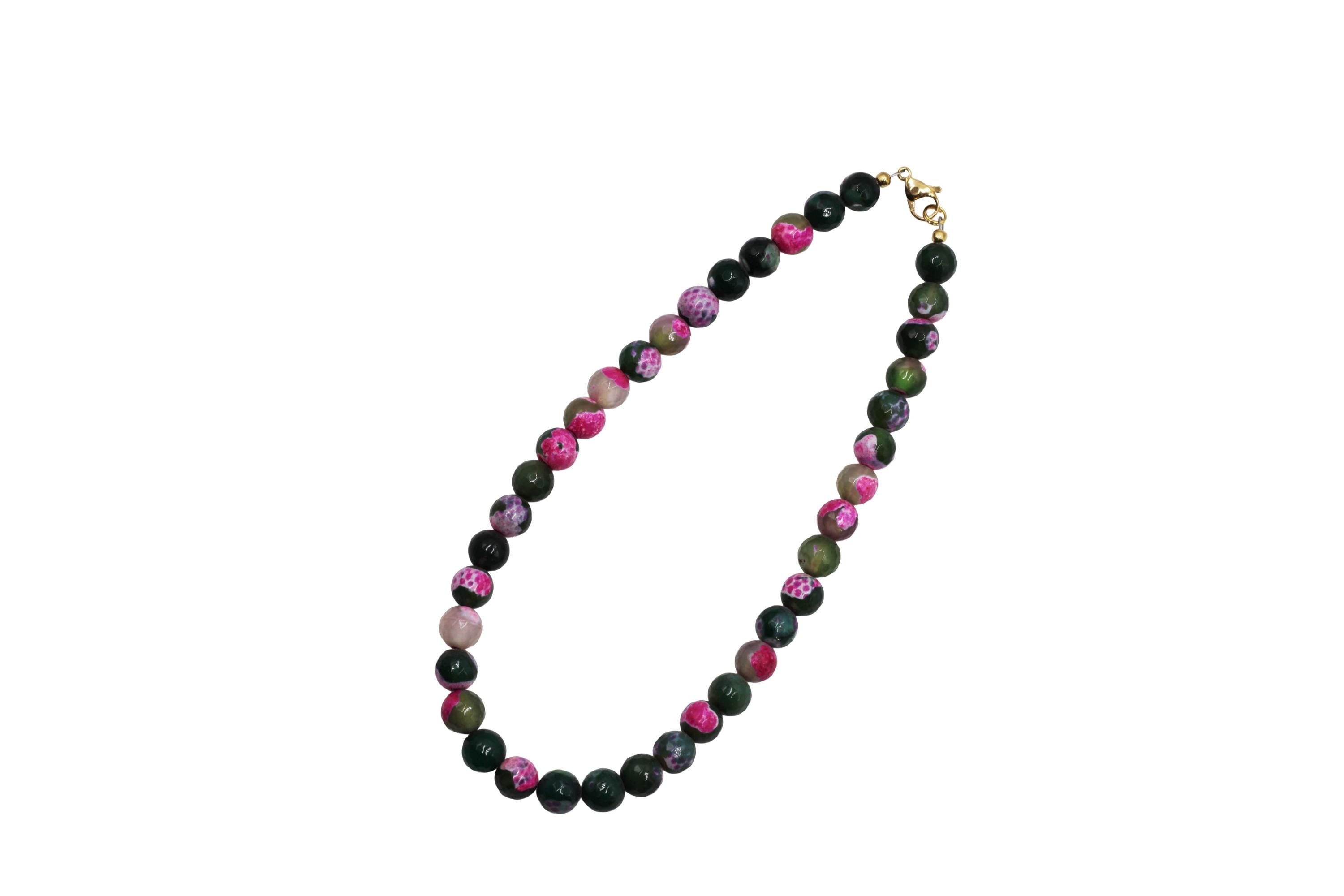 Pink & Green Dyed Agate Bead Necklace