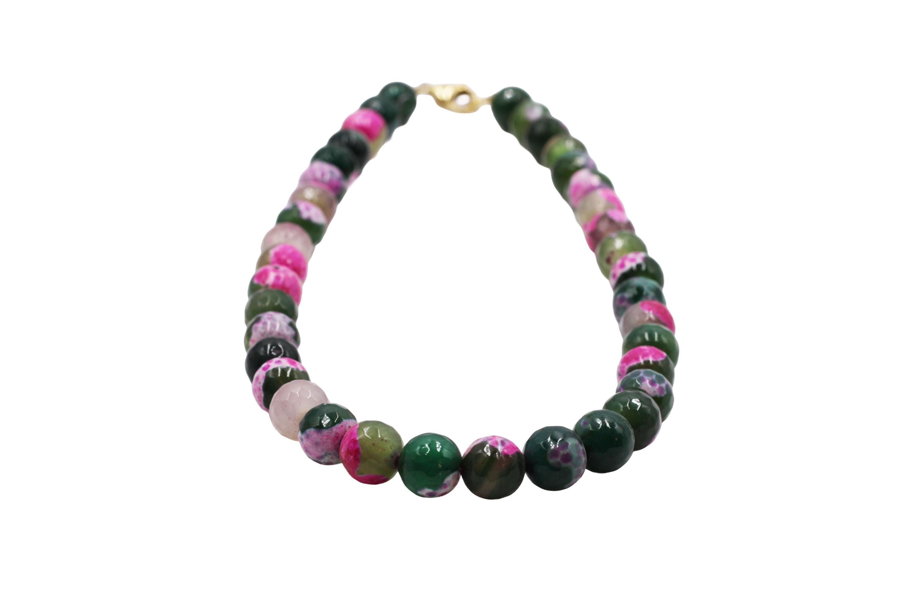 Pink & Green Dyed Agate Bead Necklace