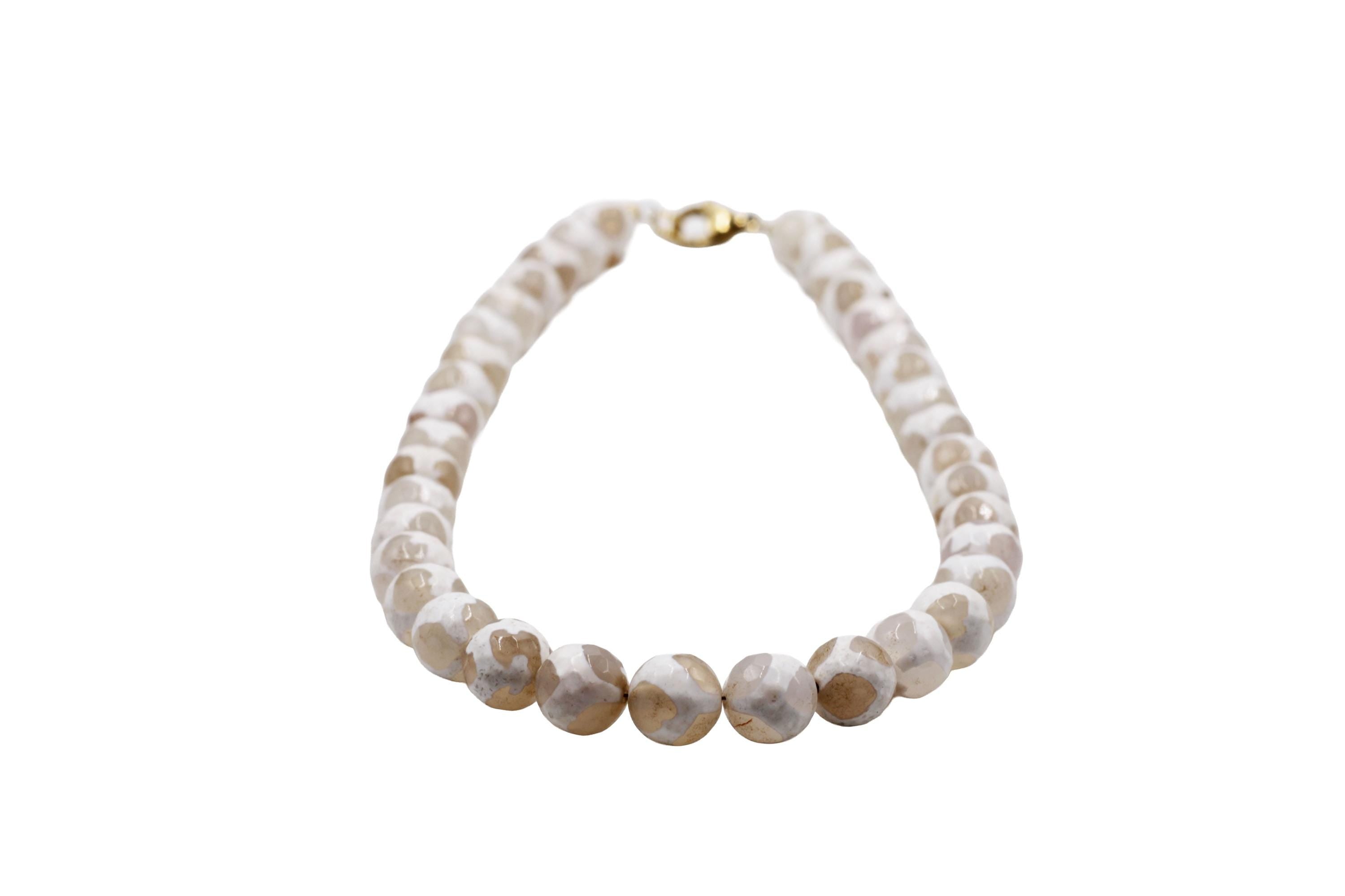 Tan & White Dyed Agate Bead Necklace