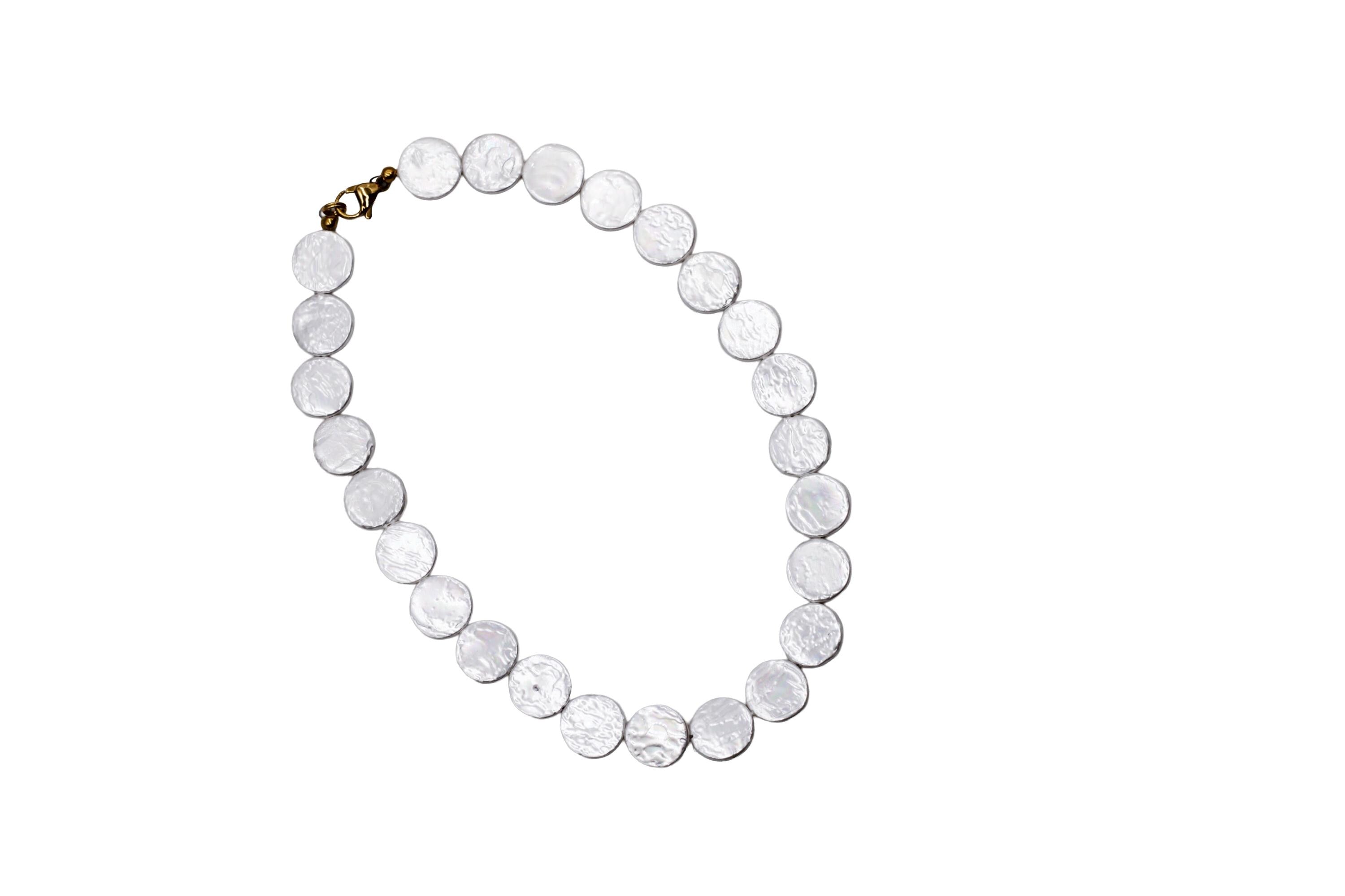 White Flat Shell Pearl Bead Necklace