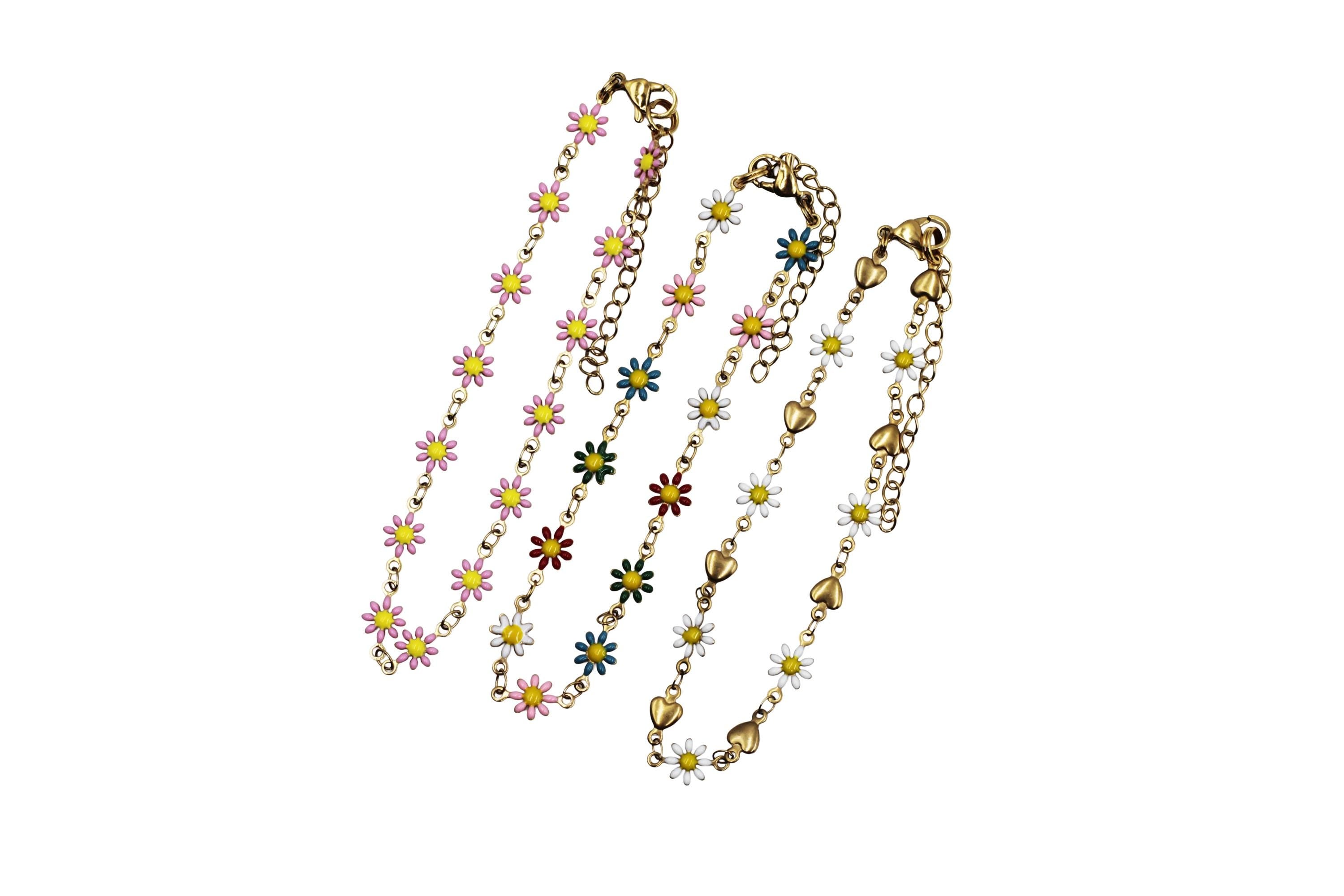 Gold Enamel Flower Bracelet