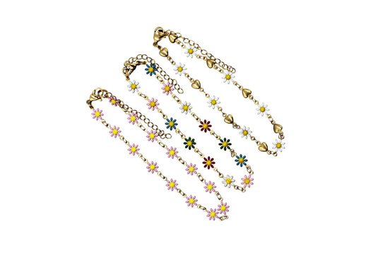 Gold Enamel Flower Anklet