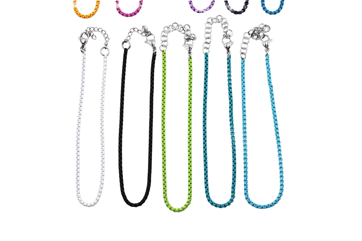 Silver Box Chain Enamel Anklet