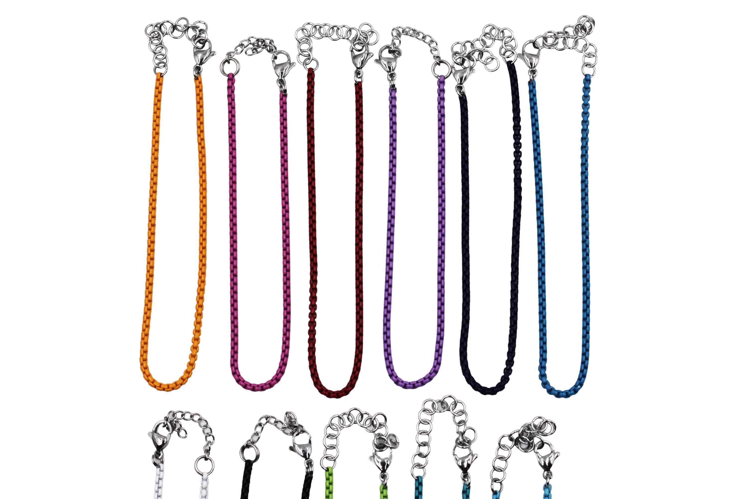 Silver Box Chain Enamel Anklet