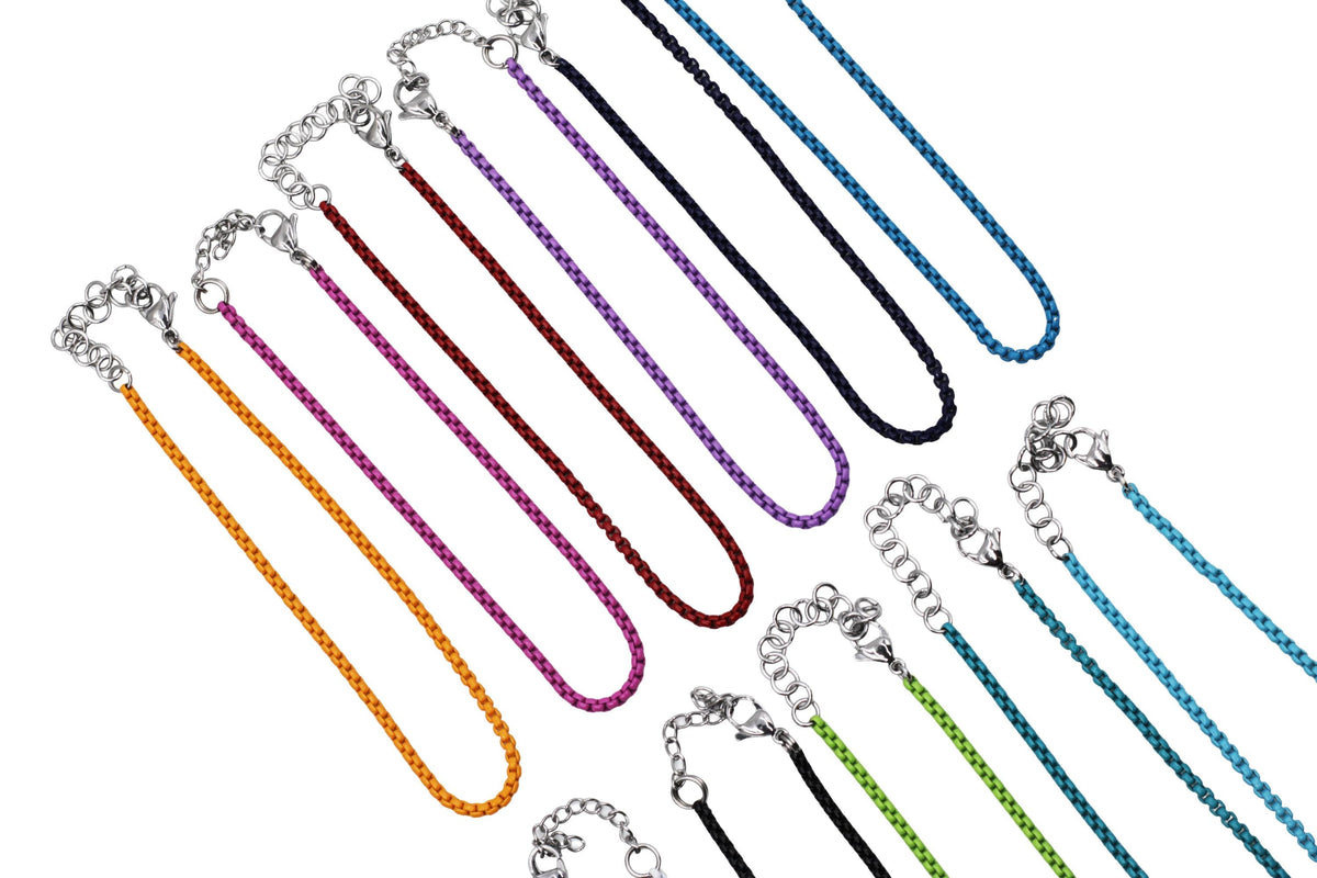 Silver Box Chain Enamel Anklet