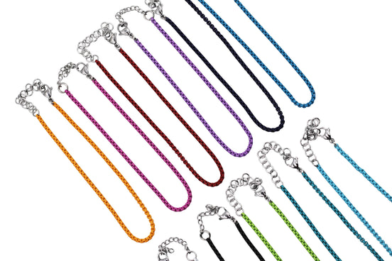 Silver Box Chain Enamel Anklet