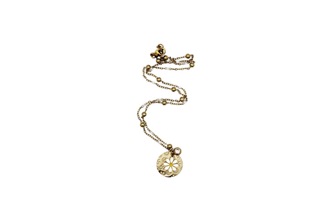 Gold Enamel Daisy & Flower Charm Necklace