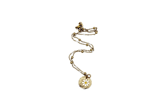Gold Enamel Daisy & Flower Charm Necklace