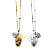 Leaf Oval Charm Necklace