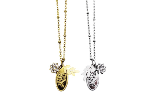 Leaf Oval Charm Necklace