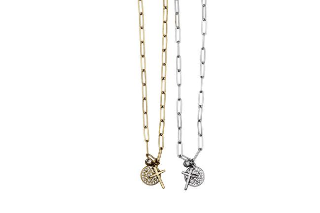 Cross & Rhinestone Charm Necklace