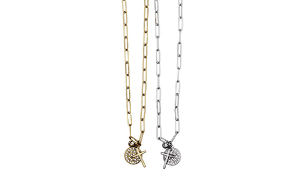 Cross & Rhinestone Charm Necklace