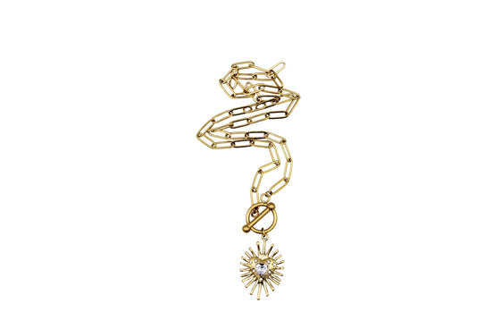 Gold Spikey Heart Rhinestone Toggle Necklace