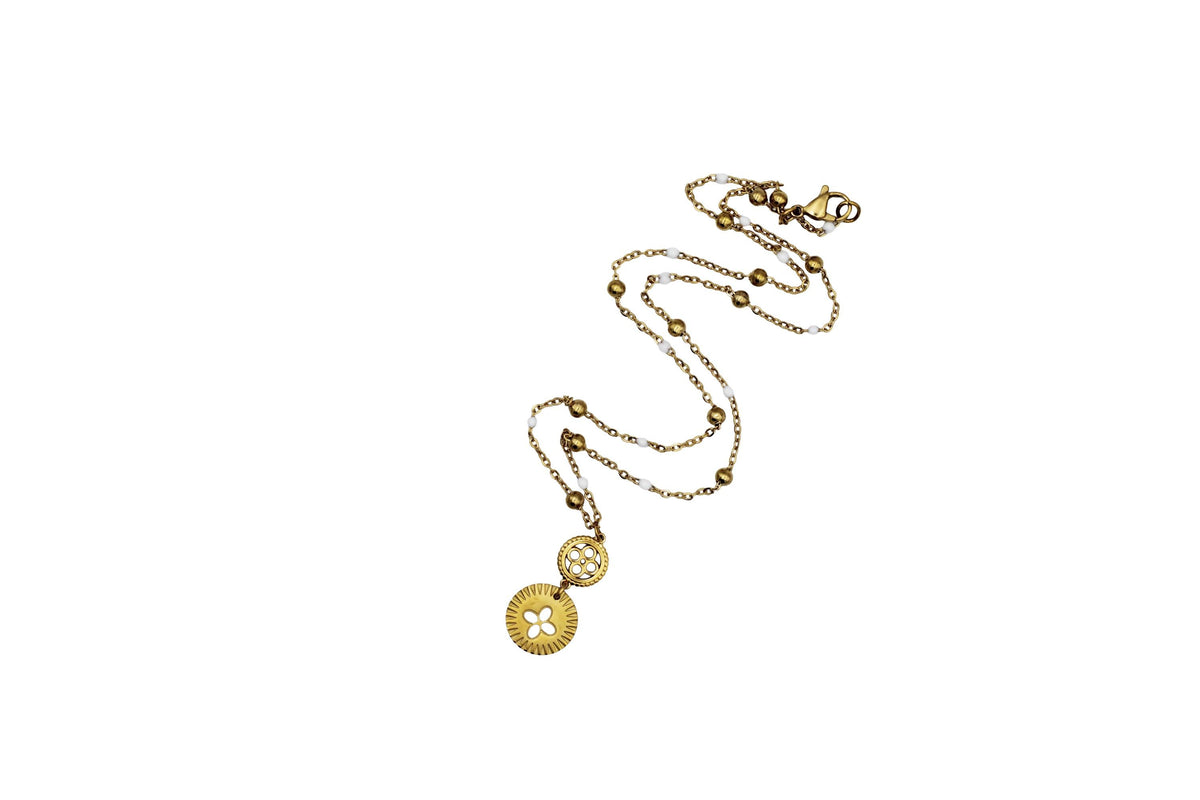Gold Enamel Quatrefoil Necklace