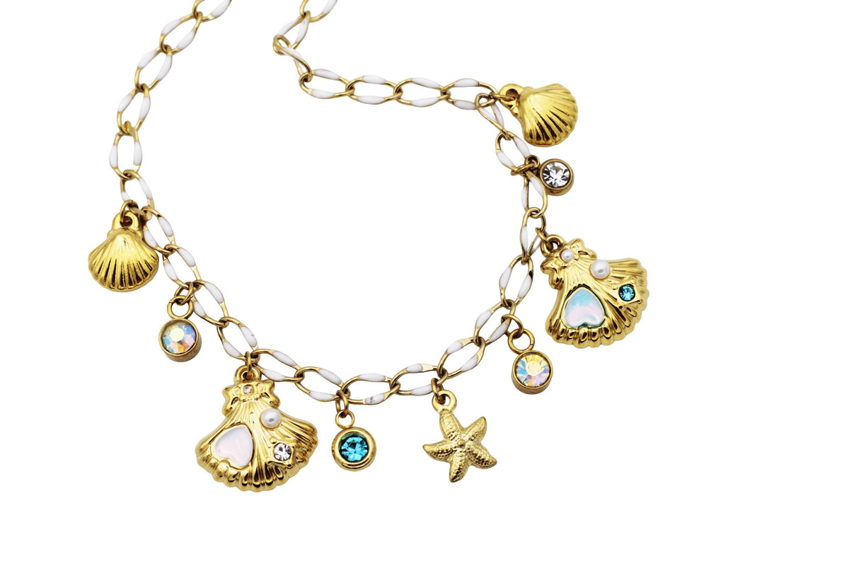 Mermaid Sea Shell Multi Charm Necklace