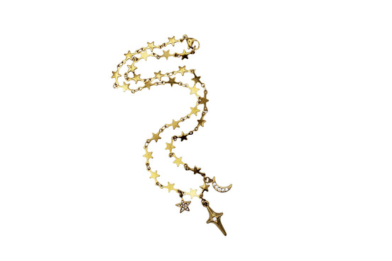 Gold Star & Moon Necklace