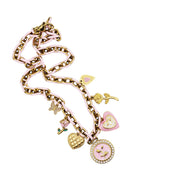 Pink Rose Heart Multi Charm Necklace