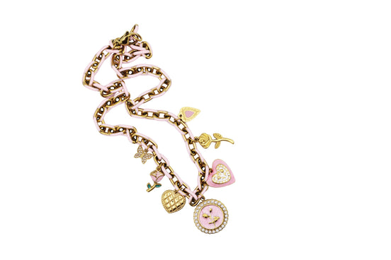Pink Rose Heart Multi Charm Necklace