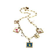 Gold Fruit Stamp Multi Charm Necklace