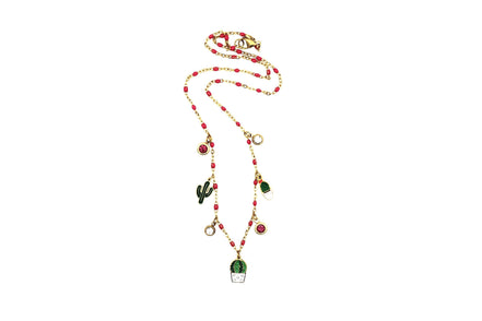 Enamel Cactus Multi Charm Necklace