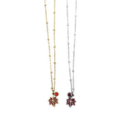 Red Rhinestone Leaf Charm Necklace