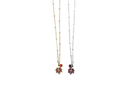 Red Rhinestone Leaf Charm Necklace