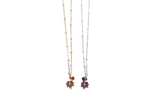 Red Rhinestone Leaf Charm Necklace