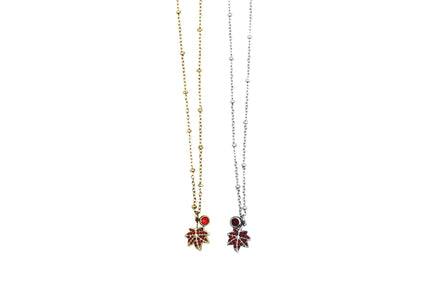 Red Rhinestone Leaf Charm Necklace