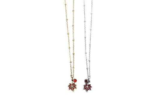 Red Rhinestone Leaf Charm Necklace