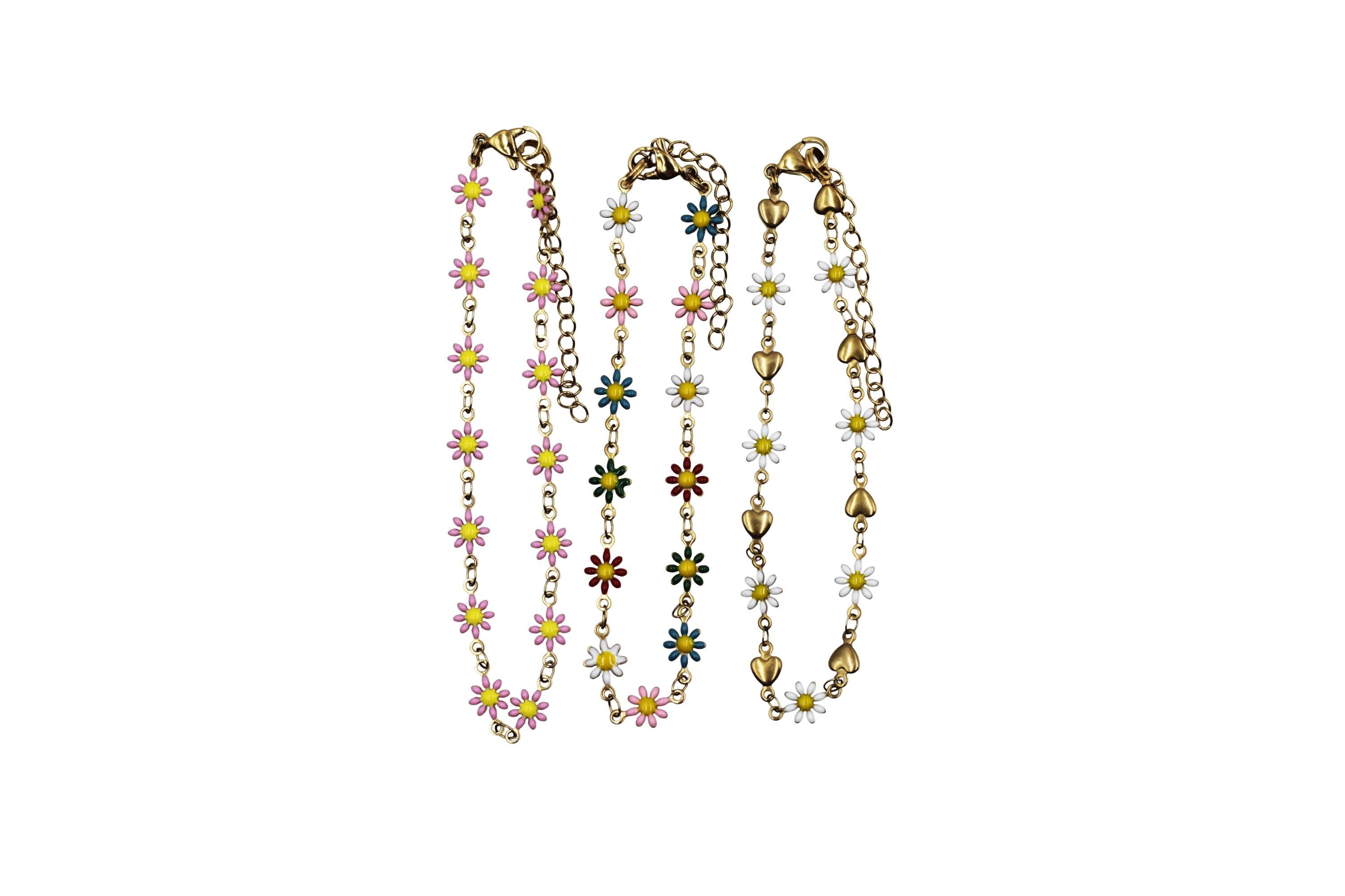 Gold Enamel Flower Anklet