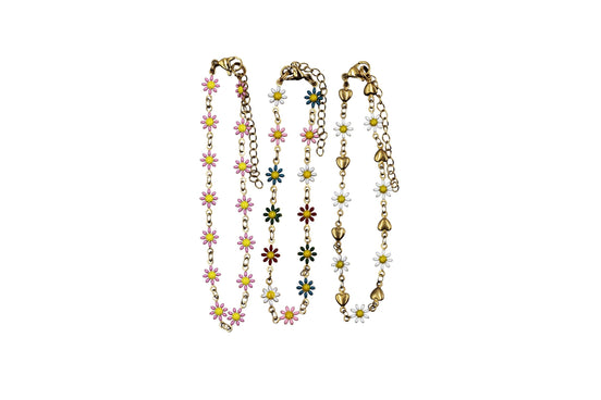Gold Enamel Flower Anklet