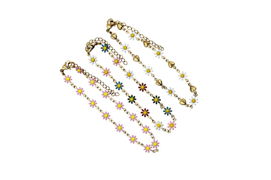 Gold Enamel Flower Bracelet