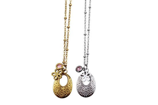 Oval Floral Charm Necklace