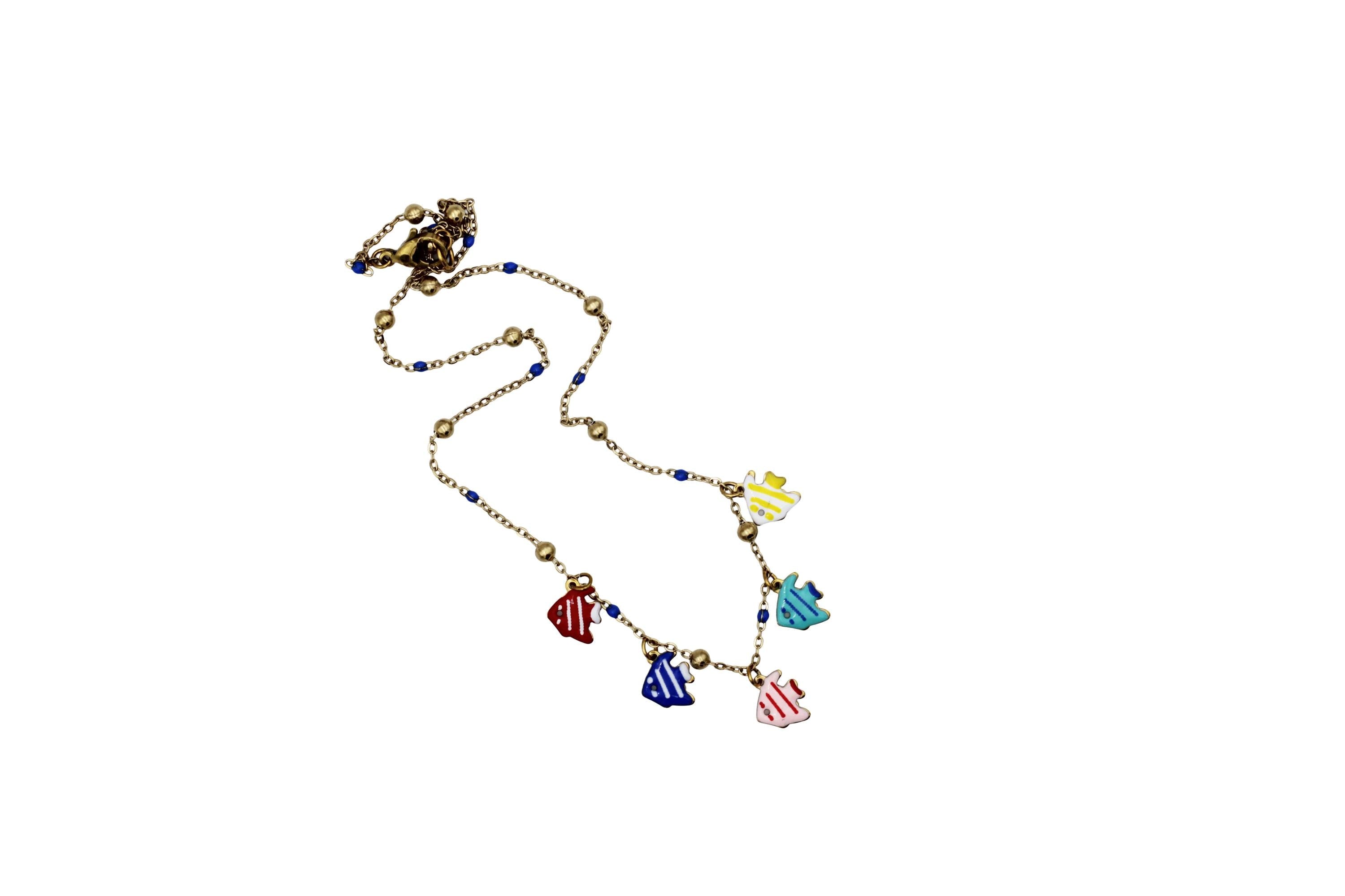 Colorful Fish Enamel Charm Necklace