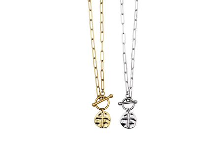Textured Cross Charm Toggle Necklace