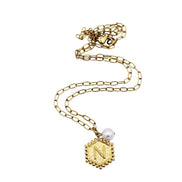 Gold N and Heart Double Sided Charm & Pearl Necklace
