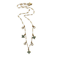 Turquoise Quatrefoil & Rhinestone Multi Charm Necklace