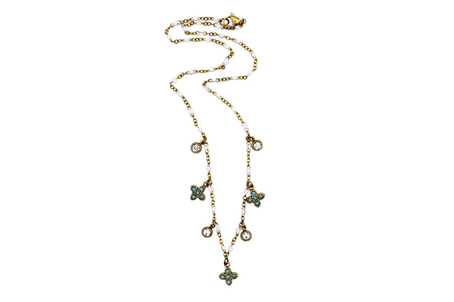 Turquoise Quatrefoil & Rhinestone Multi Charm Necklace