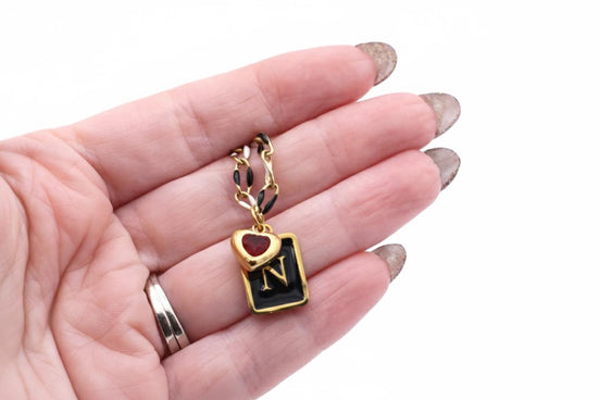 Black Enamel N Charm Necklace