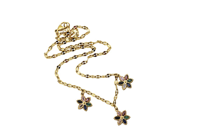 Gold Multicolor Rhinestone Flower Necklace