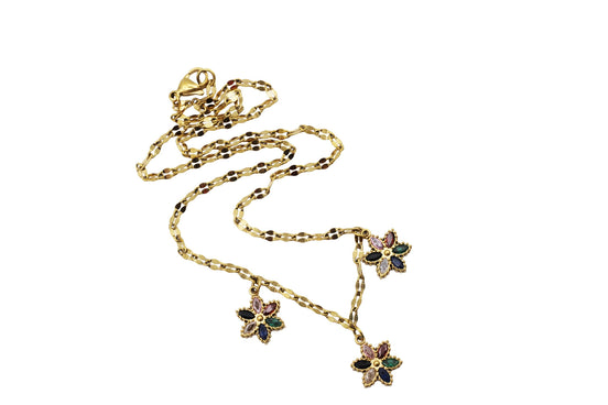 Gold Multicolor Rhinestone Flower Necklace