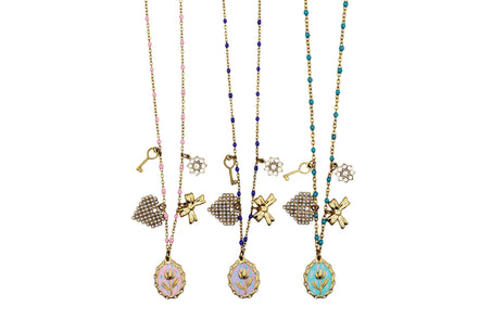 Rose, Bow, Heart Multi Charm Necklace