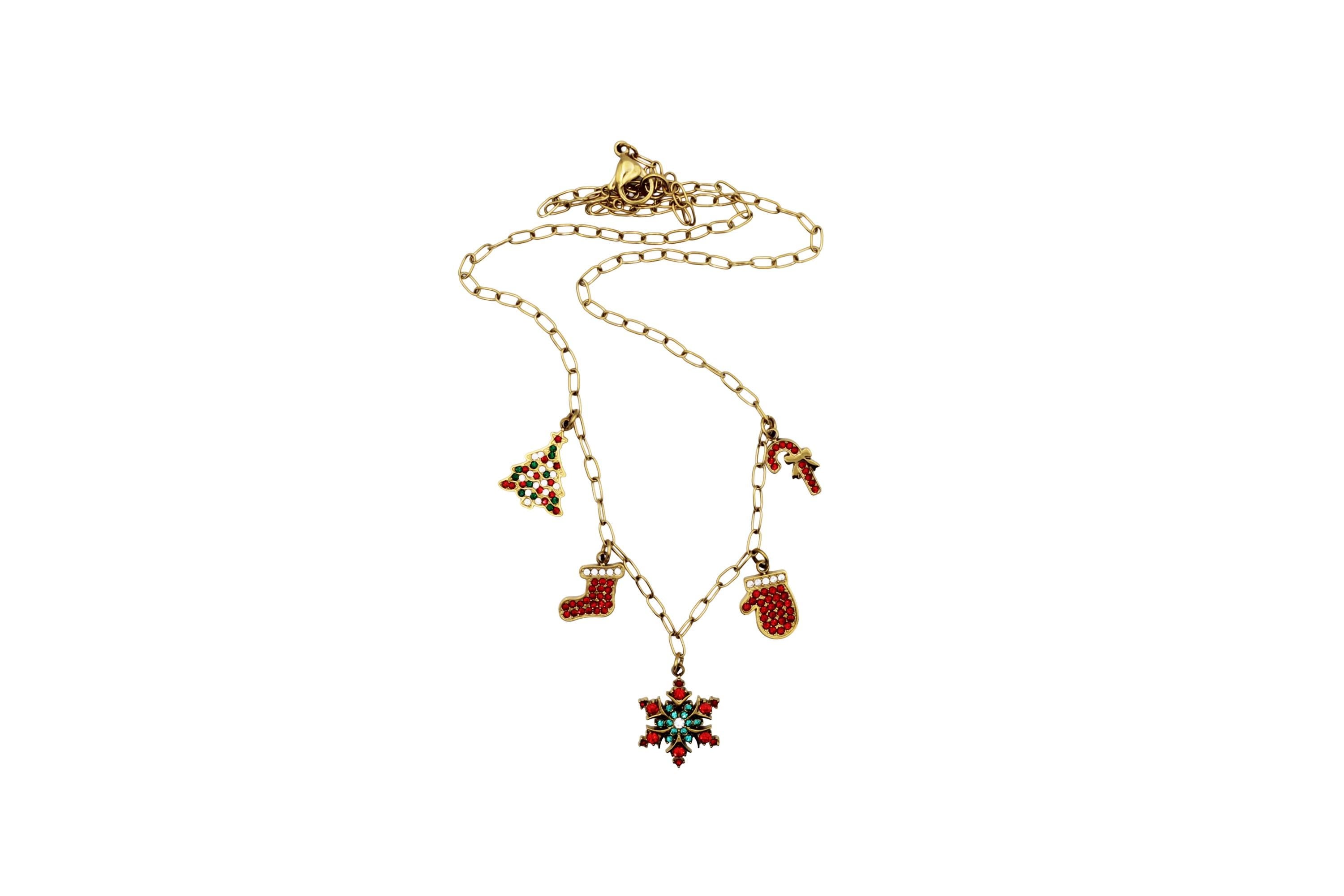Rhinestone Christmas Multi Charm Necklace