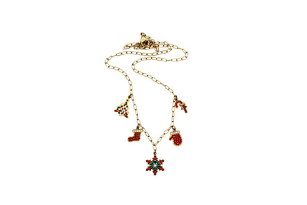 Rhinestone Christmas Multi Charm Necklace
