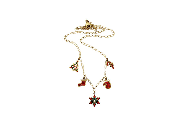 Rhinestone Christmas Multi Charm Necklace