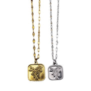 Square Rose Charm Necklace