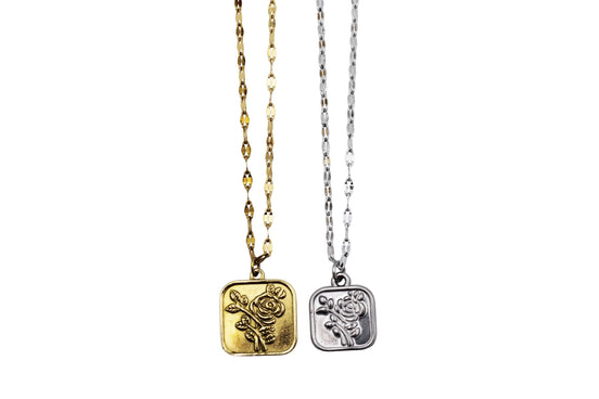 Square Rose Charm Necklace