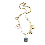Gold Fruit Stamp Multi Charm Necklace