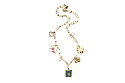 Gold Fruit Stamp Multi Charm Necklace
