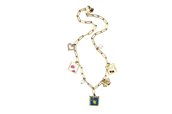 Gold Fruit Stamp Multi Charm Necklace